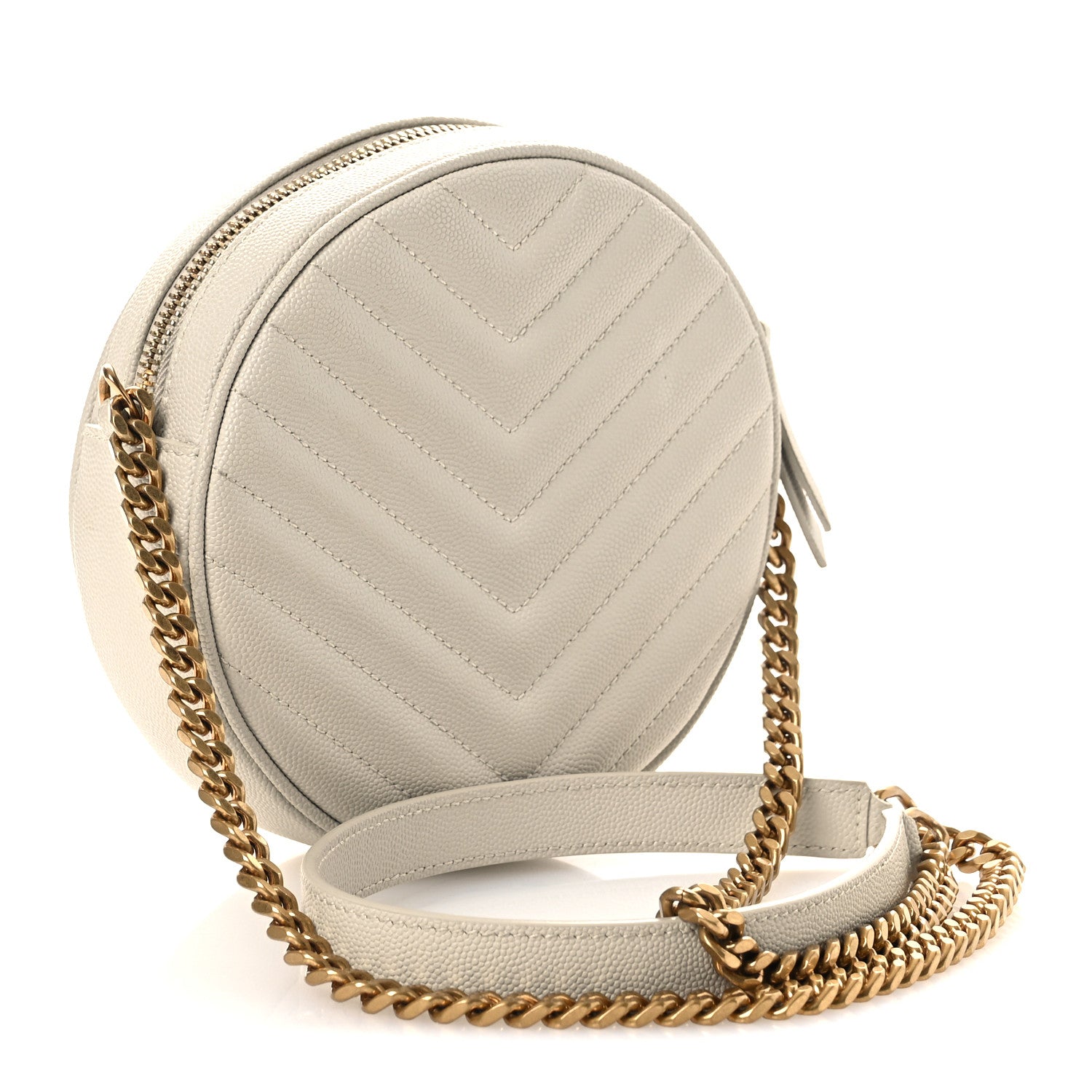 Saint Laurent Grain De Poudre Matelasse Chevron Quilted Round Vinyle Camera Bag Crema Soft 9 of 40