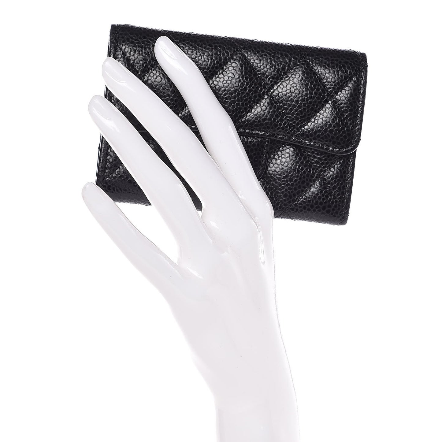 Caviar Quilted Flap Card Holder Black