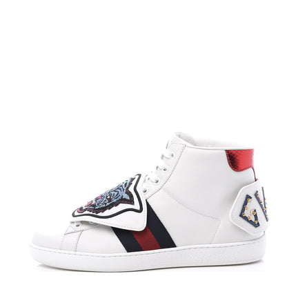Gucci Calfskin Ayers Web Tiger GUCCI Removable Patches Mens Ace High Top Sneakers 5 White 1 of 11