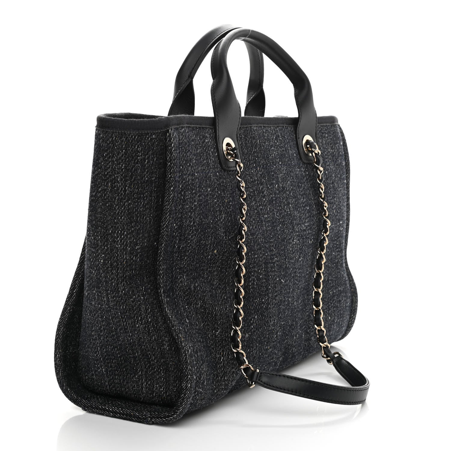 Chanel Denim Small Deauville Tote Dark Blue White 4 of 12