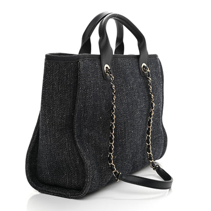 Chanel Denim Small Deauville Tote Dark Blue White 4 of 12