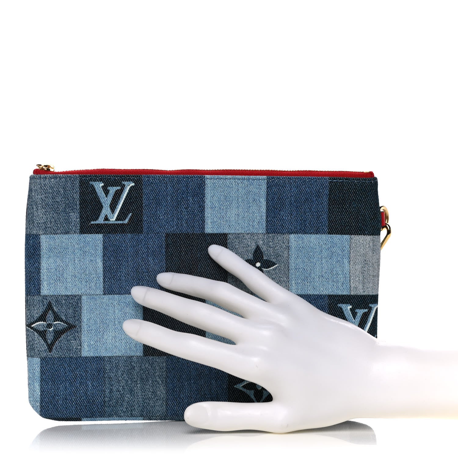 Louis Vuitton Denim Monogram Patchwork City Pouch Blue Rouge 2 of 9