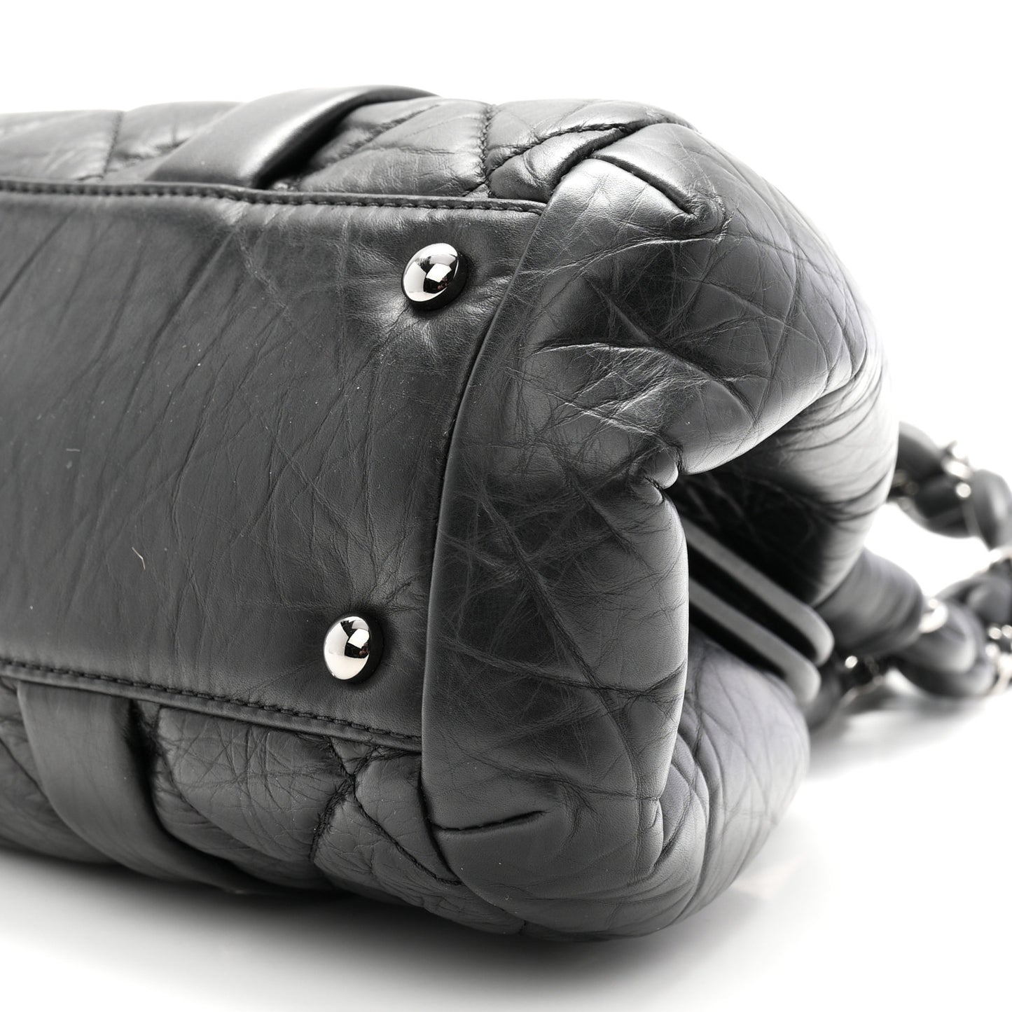 Distressed Lambskin Lady Braid Frame Bowler Black