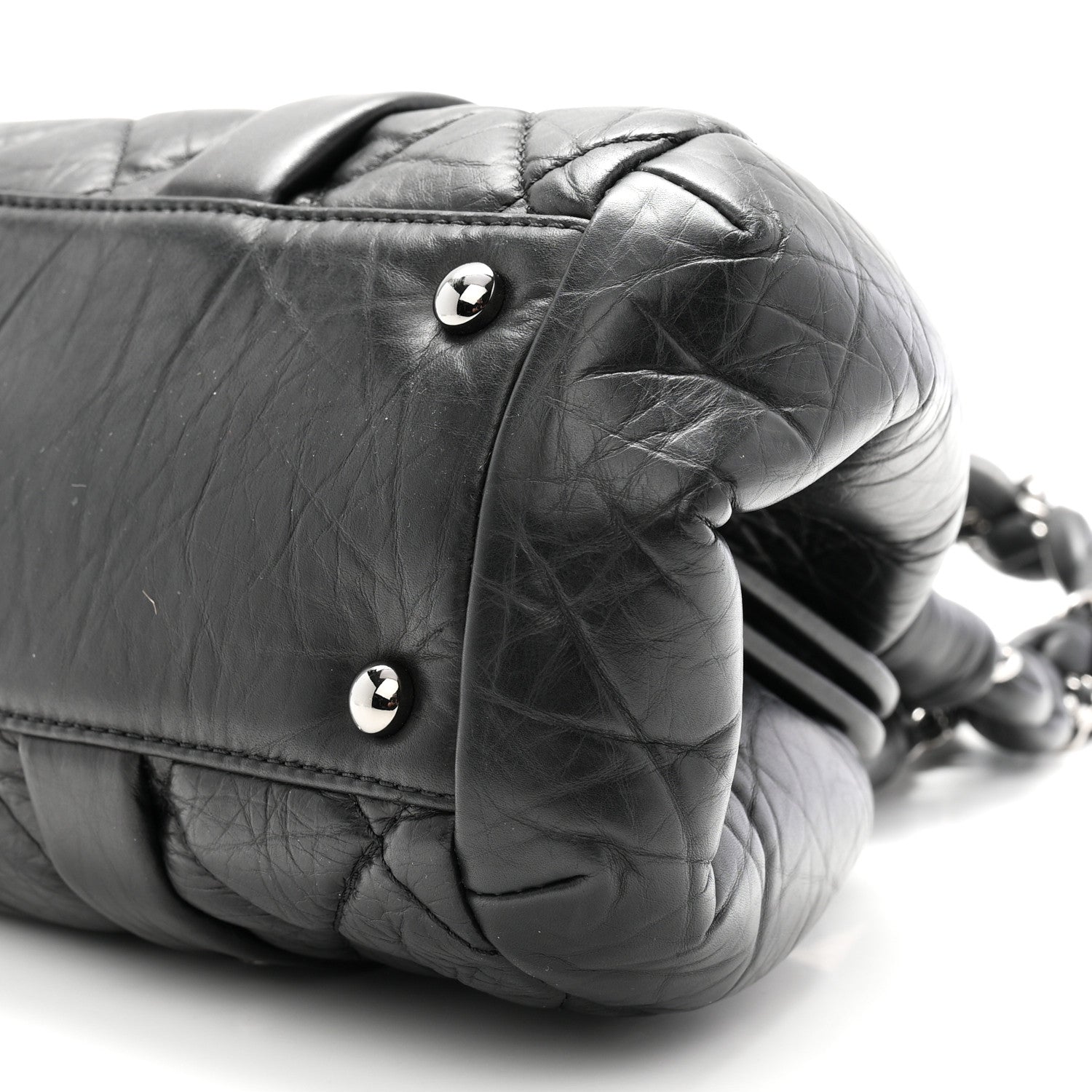 Chanel Distressed Lambskin Lady Braid Frame Bowler Black 10 of 11