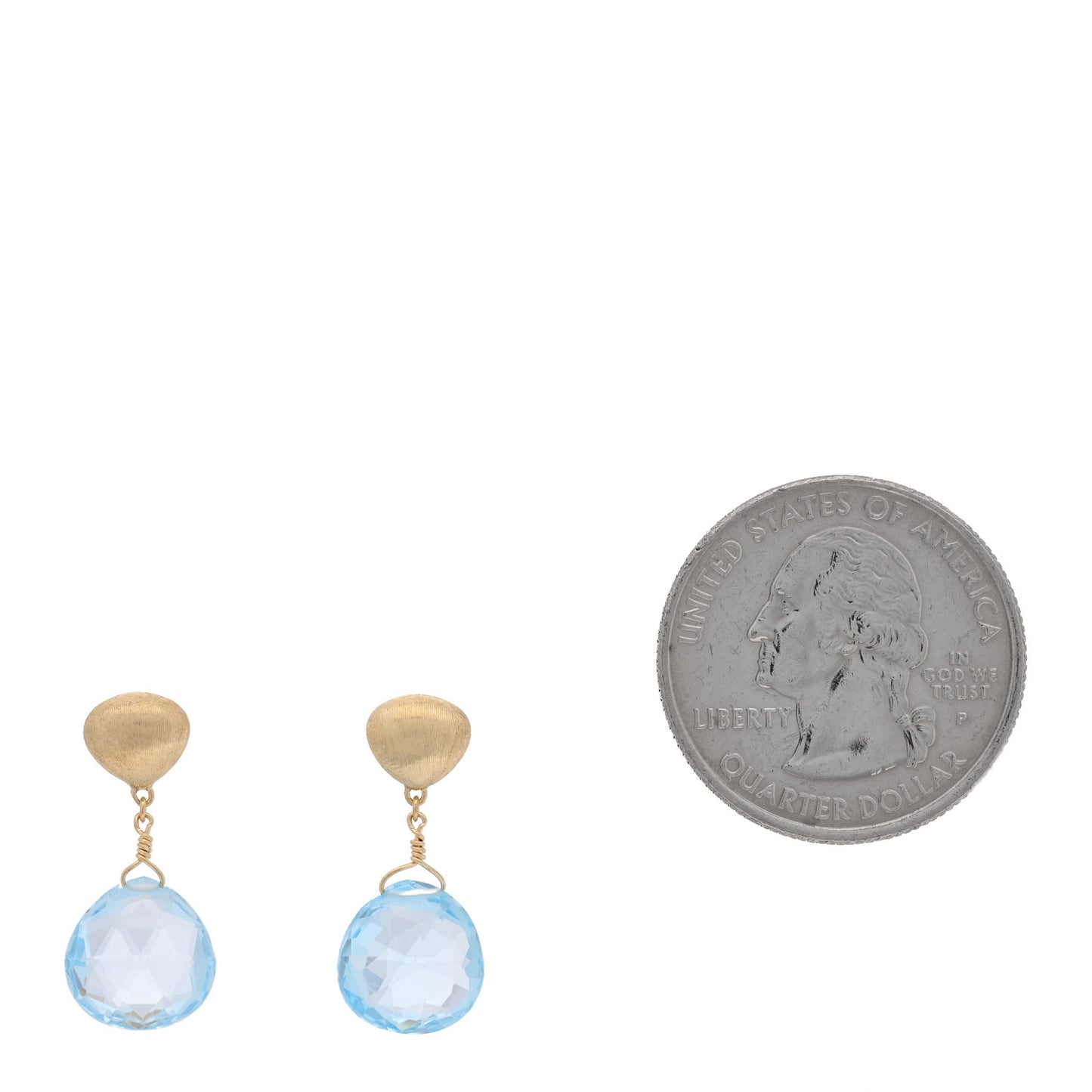 18K Yellow Gold Blue Topaz Drop Earrings