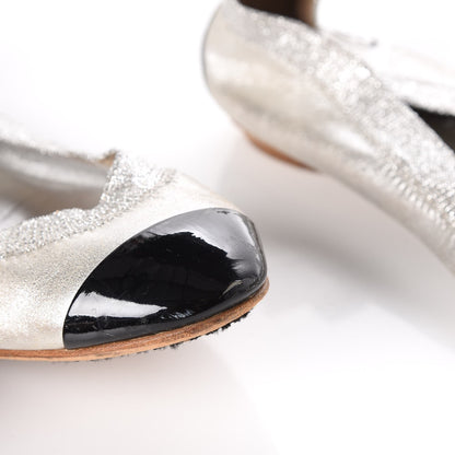 Chanel Metallic Lambskin Patent CC Cap Toe Ballerina Flats 40 Silver Black 9 of 11