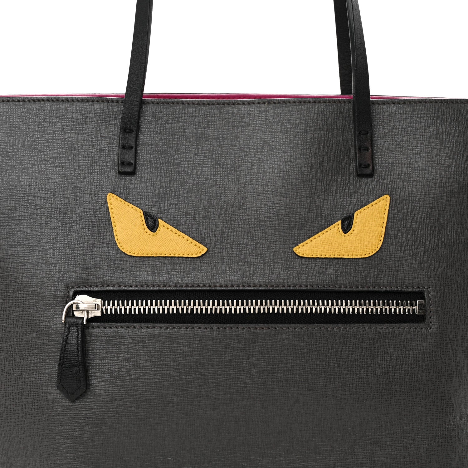 Fendi Vitello Elite Cuoio Monster Buggies Medium Roll Tote Carbone Black Multicolor Magenta 8 of 12