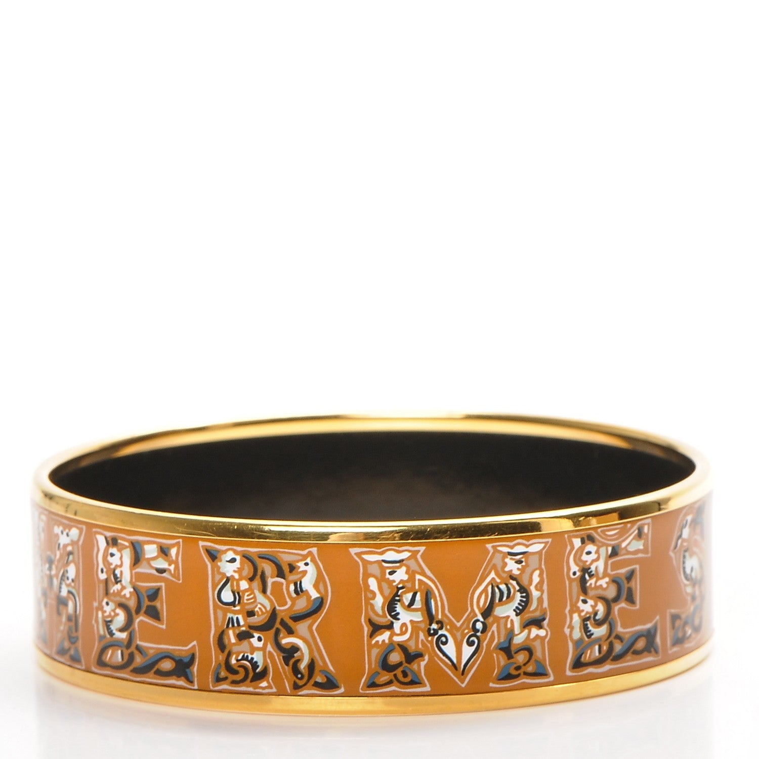 Hermes Enamel Printed Alphabet Russe Wide Bracelet 70 Potiron 3 of 5