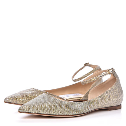 Jimmy Choo Glitter Pointy Toe Lucy Ballerina Flat Ankle Strap 35.5 Gold 3 of 8