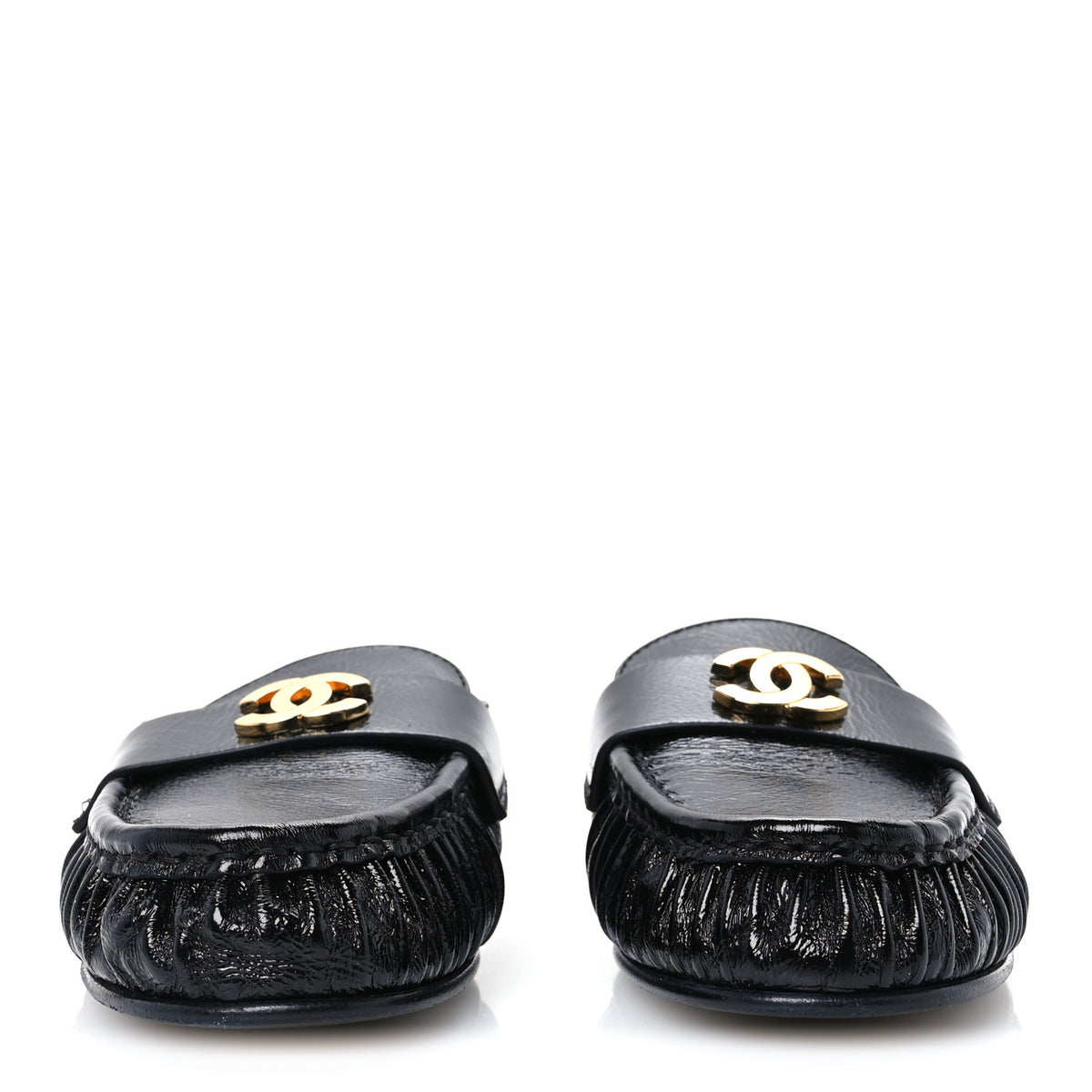 Shiny Crumpled Lambskin CC Mules 40 Black