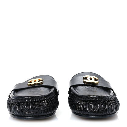 Chanel Shiny Crumpled Lambskin CC Mules 40 Black 3 of 10
