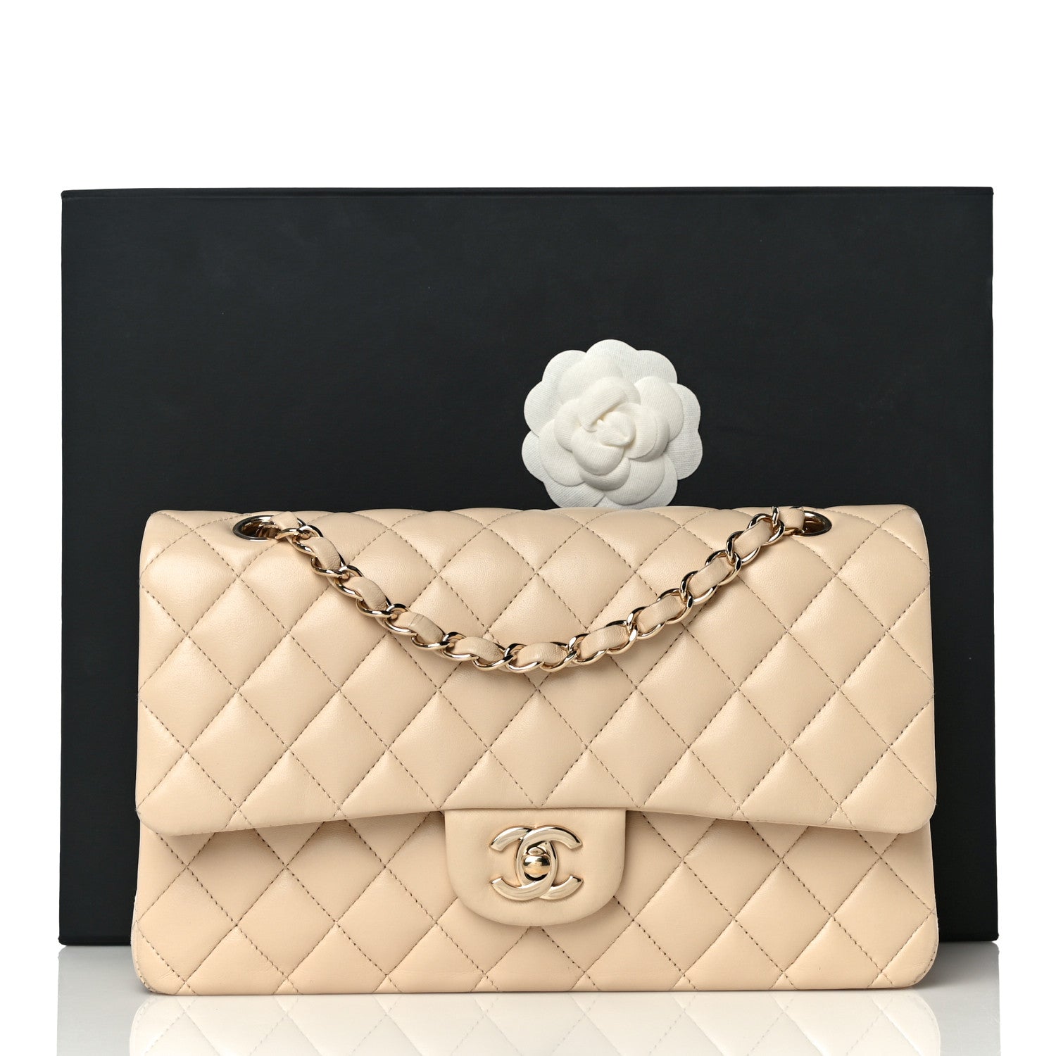 Chanel Lambskin Quilted Medium Double Flap Beige 14 of 14