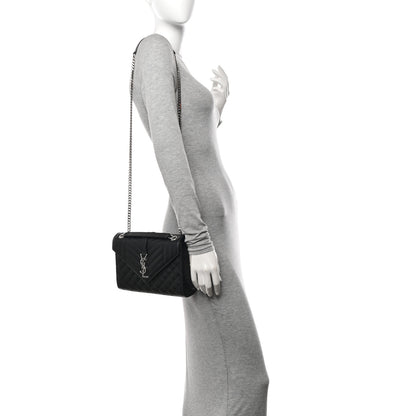 Saint Laurent Grain De Poudre Textured Mixed Matelasse Triquilt Medium Monogram Satchel Black 2 of 11