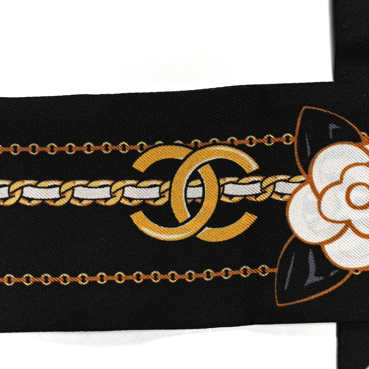 Silk Twill CC Slim Bandeau Scarf Black Golden