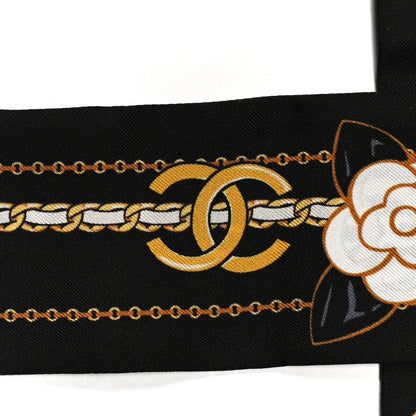 Chanel Silk Twill CC Slim Bandeau Scarf Black Golden 2 of 3