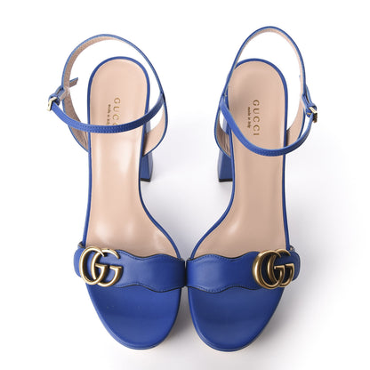 Gucci Calfskin GG Marmont Ankle Wrap 30/115mm Platform Sandals 39 Bright Blue 5 of 10
