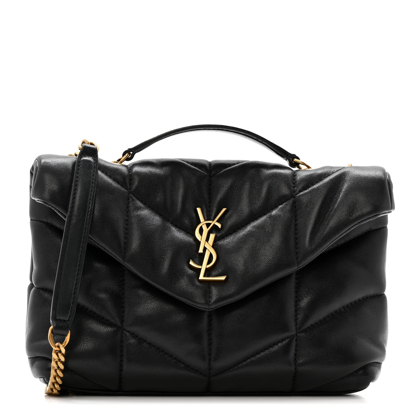 Lambskin Quilted Toy Loulou Puffer Monogram Chain Satchel Black