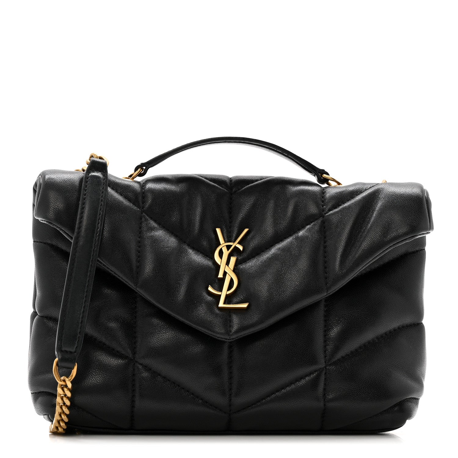 Saint Laurent Lambskin Quilted Toy Loulou Puffer Monogram Chain Satchel Black 1 of 13