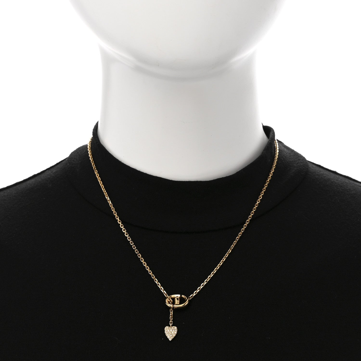 Christian Dior Crystal CD Heart Pendant Necklace Gold 2 of 7