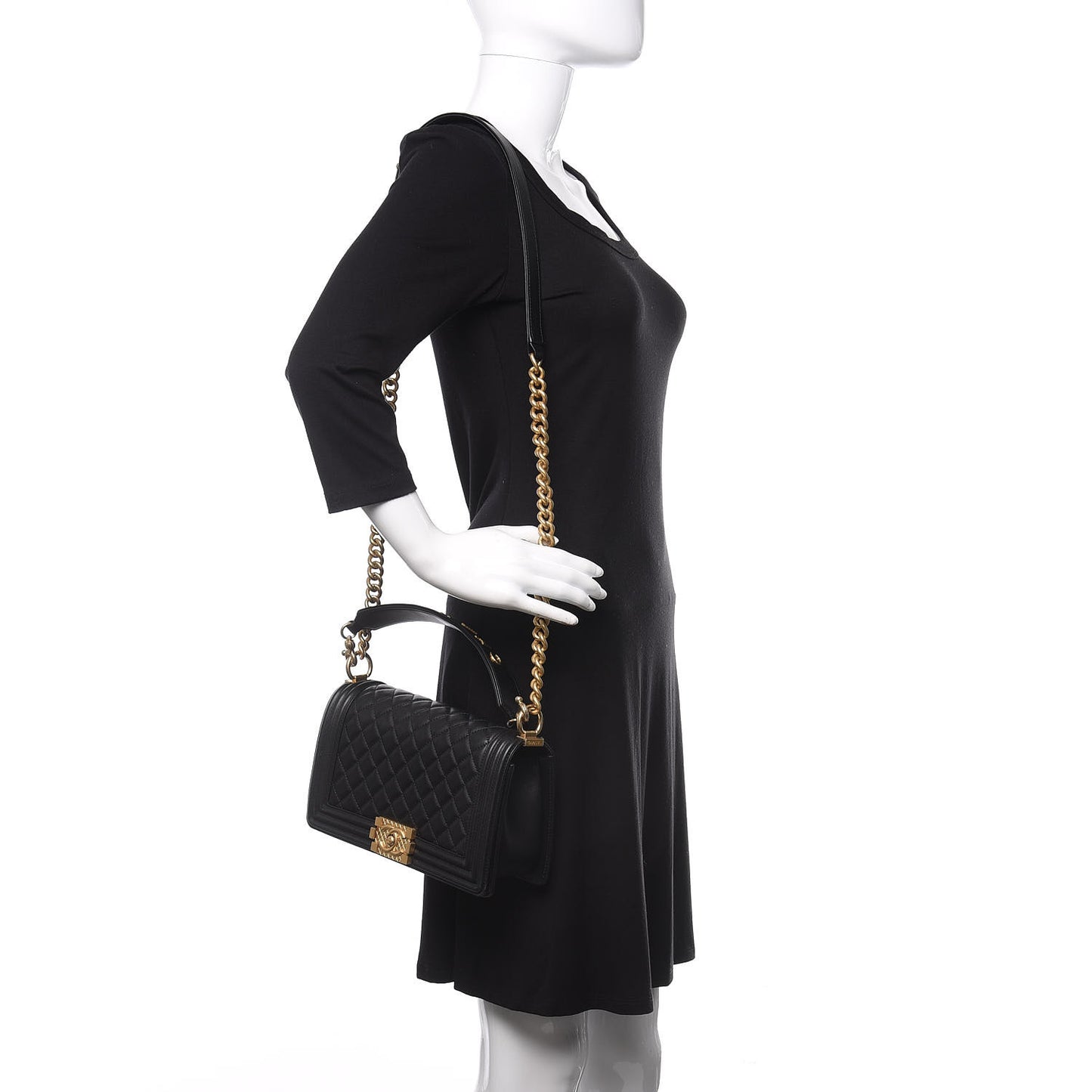 Calfskin Medium Boy Logo Top Handle Flap Black
