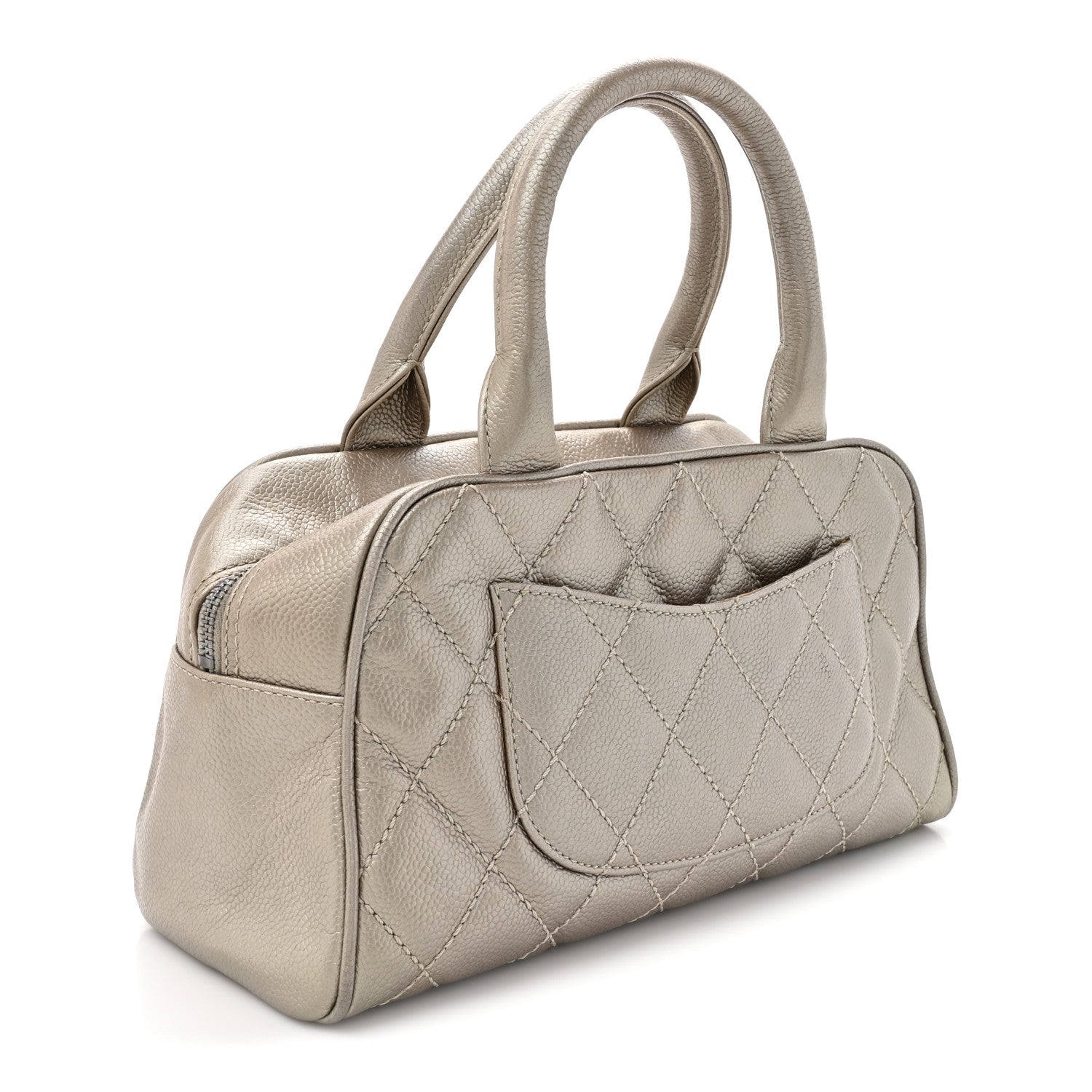 Chanel Metallic Caviar Quilted Timeless Bowler Silver 3 of 14