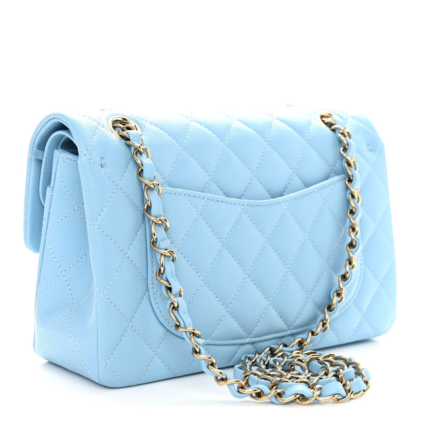 Caviar Quilted Small Double Flap Light Blue