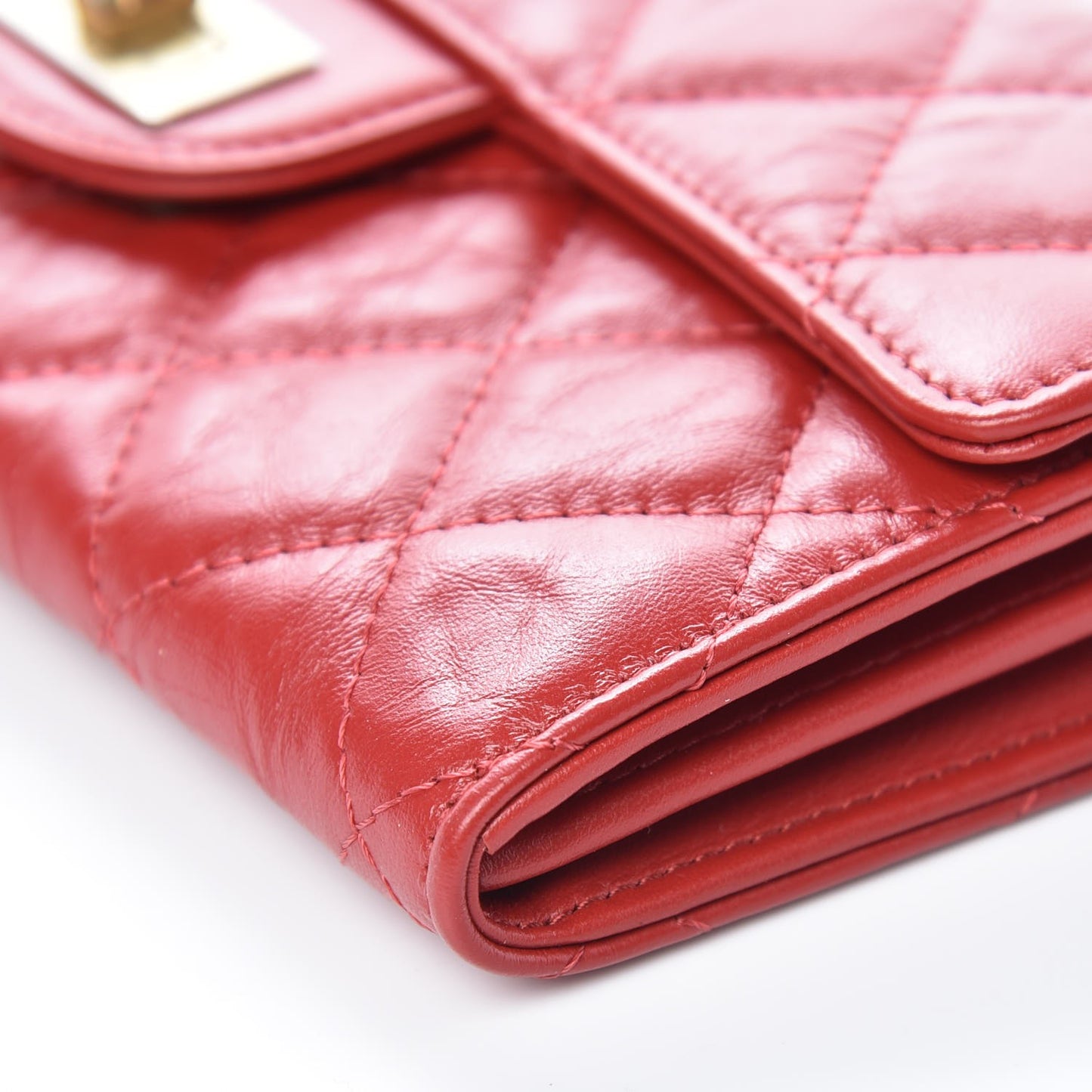 Aged Calfskin Quilted Large Reissue Gusset Flap Wallet Red
