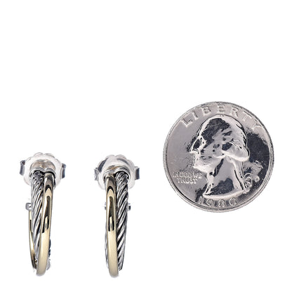 David Yurman Sterling Silver 18K Yellow Gold 23mm Crossover Cable Hoop Earrings 2 of 4