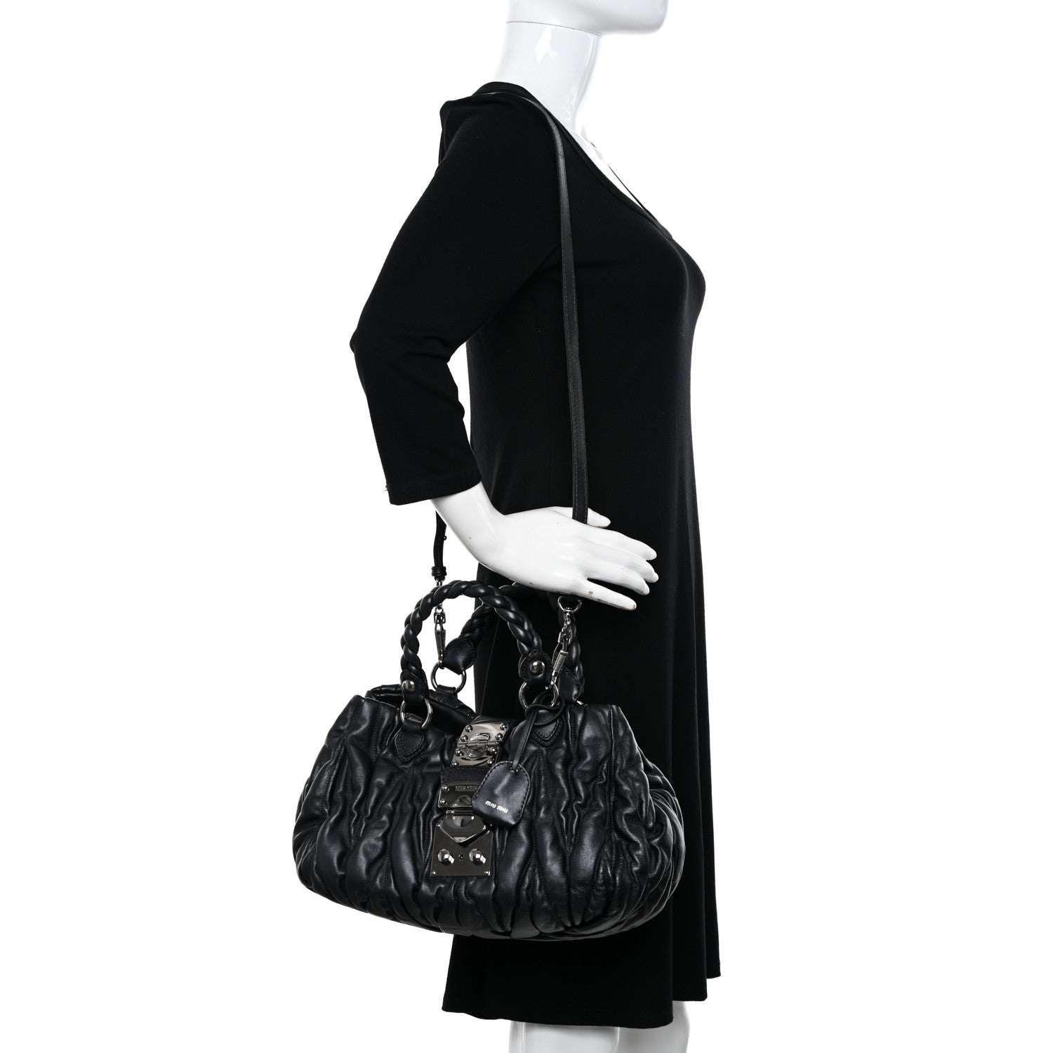 Miu Miu Nappa Matelasse Top Handle Satchel Black 2 of 9