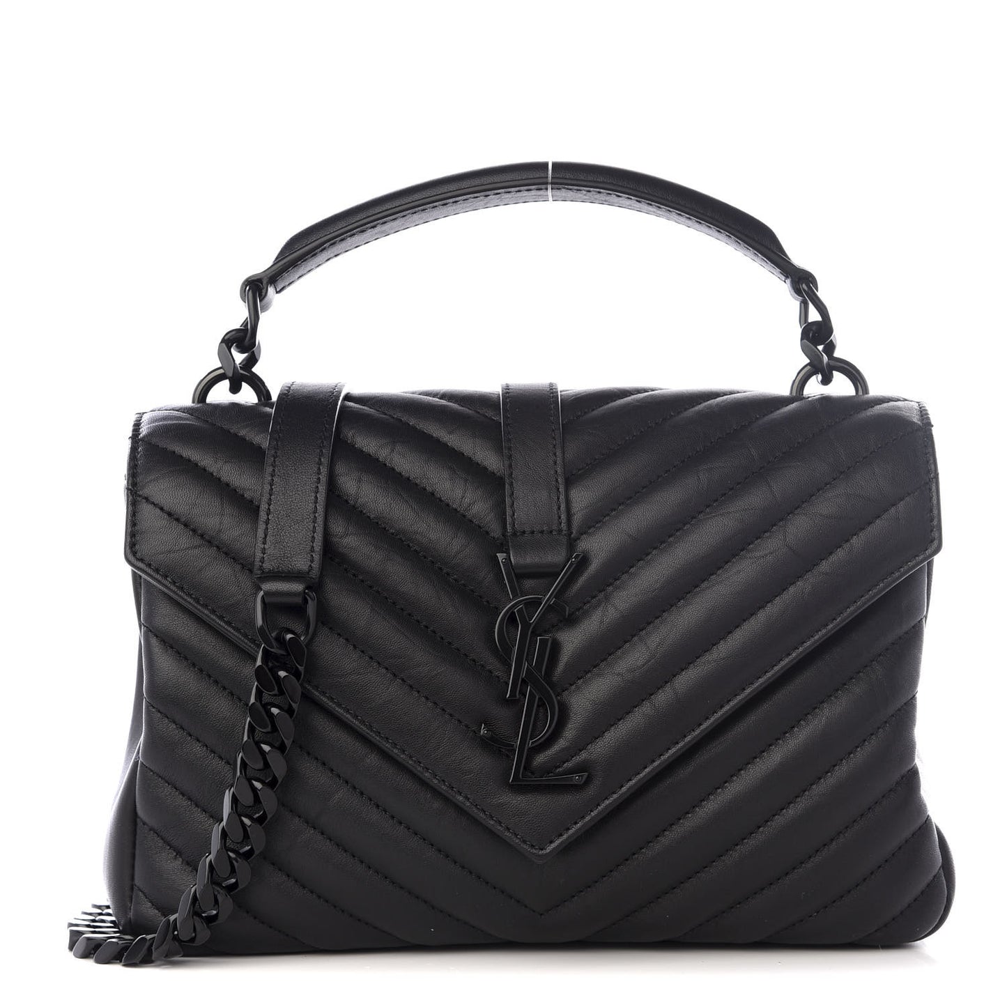 Sheepskin Matelasse Chevron Monogram Medium College Bag Black