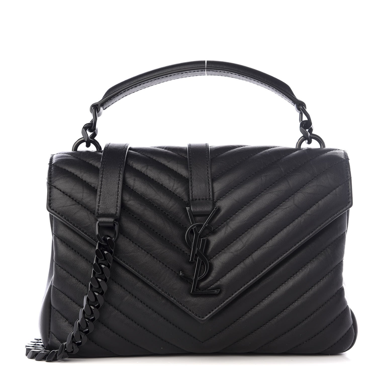 Saint Laurent Sheepskin Matelasse Chevron Monogram Medium College Bag Black 1 of 9