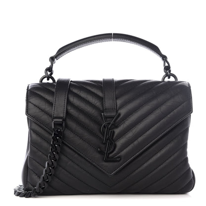 Saint Laurent Sheepskin Matelasse Chevron Monogram Medium College Bag Black 1 of 9