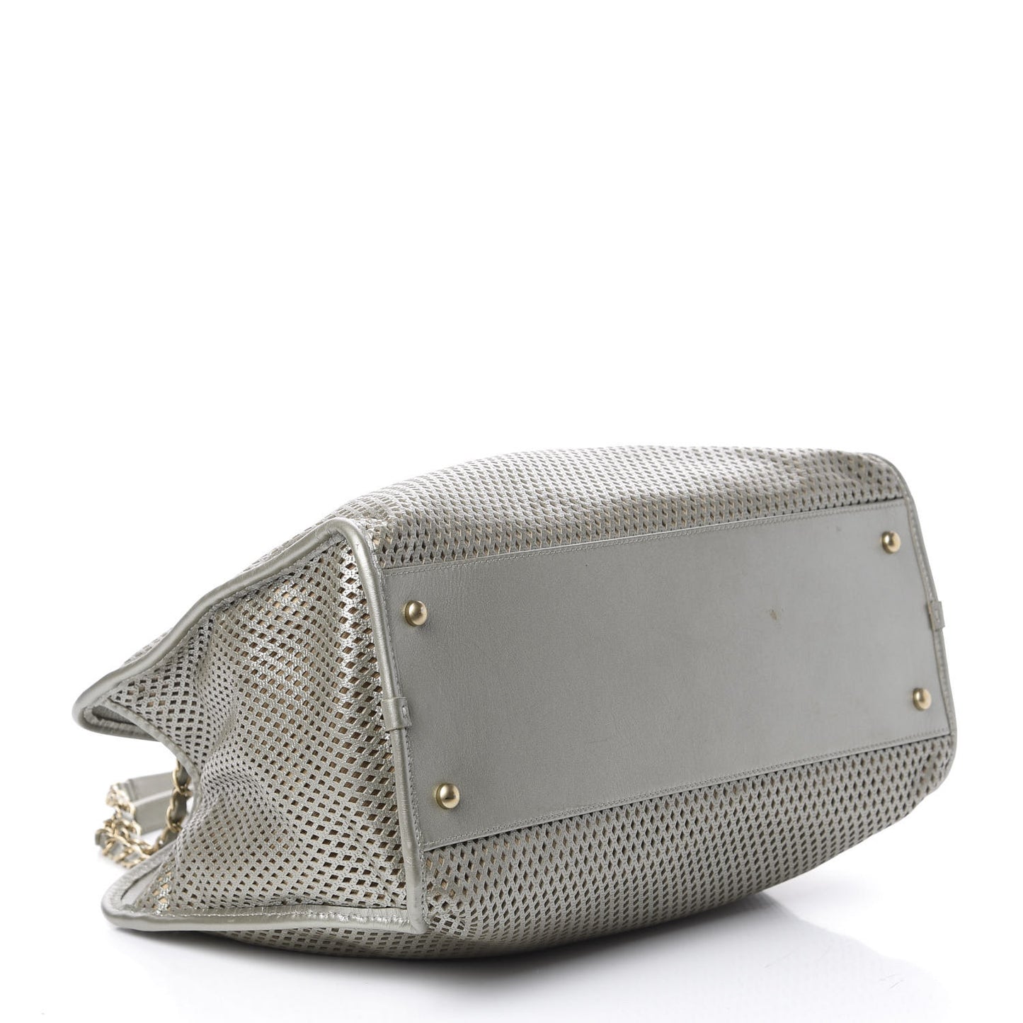 Metallic Calfskin Perforated Up In The Air Tote Silver