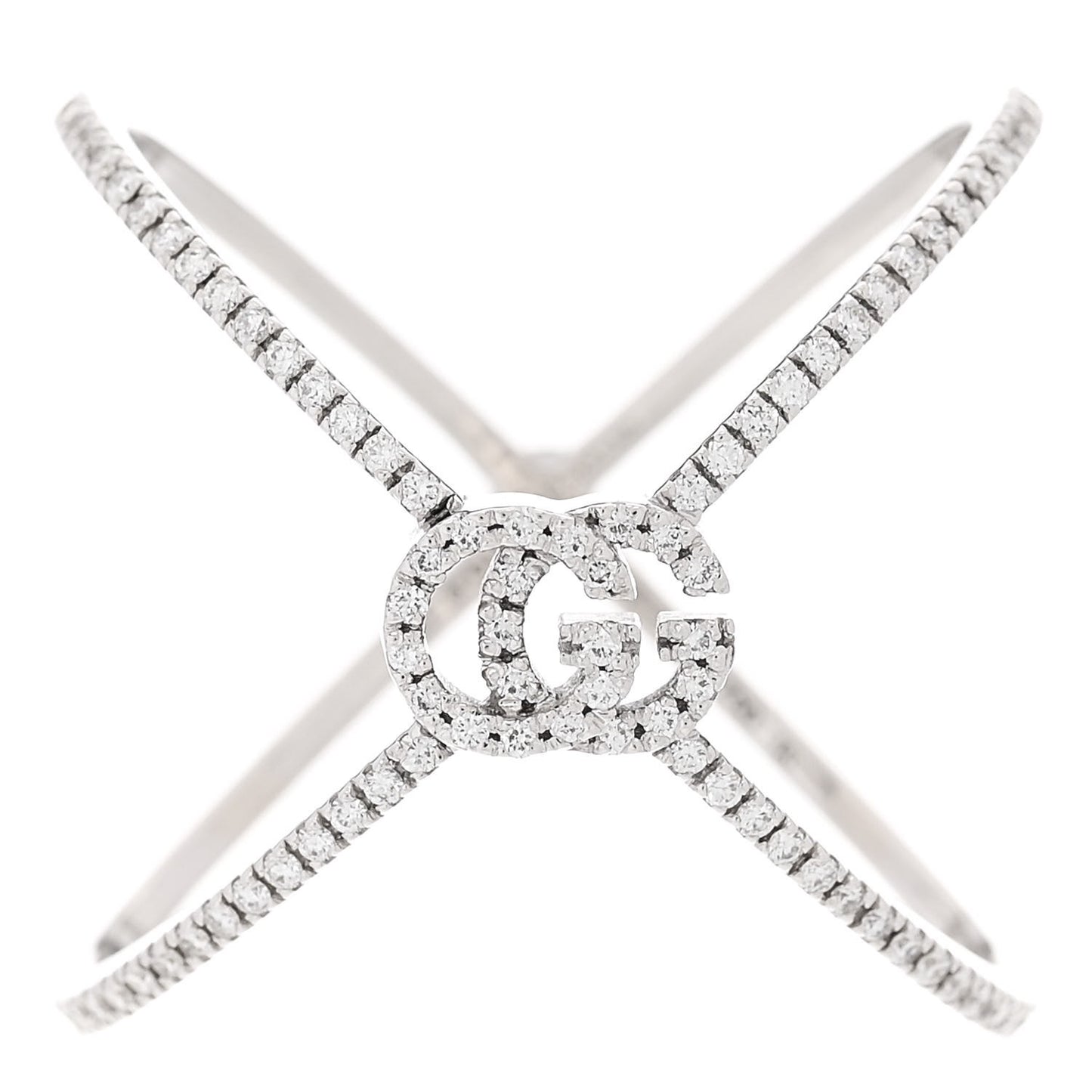 18K White Gold Diamond Running G Cross Ring 56 7.5