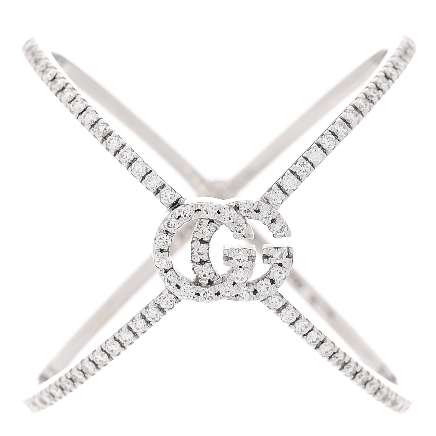 Gucci 18K White Gold Diamond Running G Cross Ring 56 7.5 1 of 6
