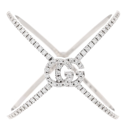 Gucci 18K White Gold Diamond Running G Cross Ring 56 7.5 1 of 6