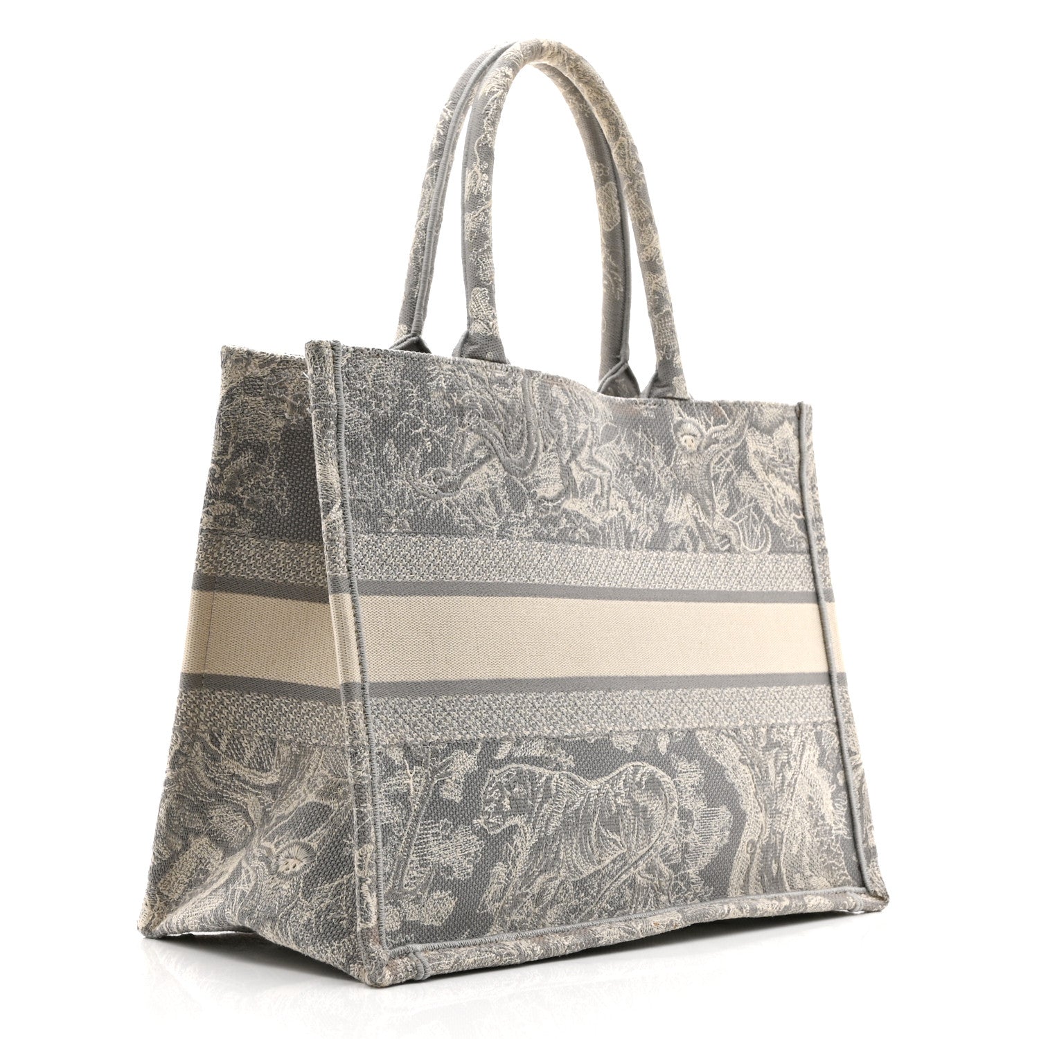 Christian Dior Canvas Embroidered Medium Dioriviera Toile De Jouy Reverse Book Tote Gray 3 of 10