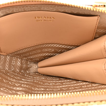 Prada Raffia Calfskin Crochet Logo Embroidered Mini Triangle Crossbody Pouch Naturale 6 of 10