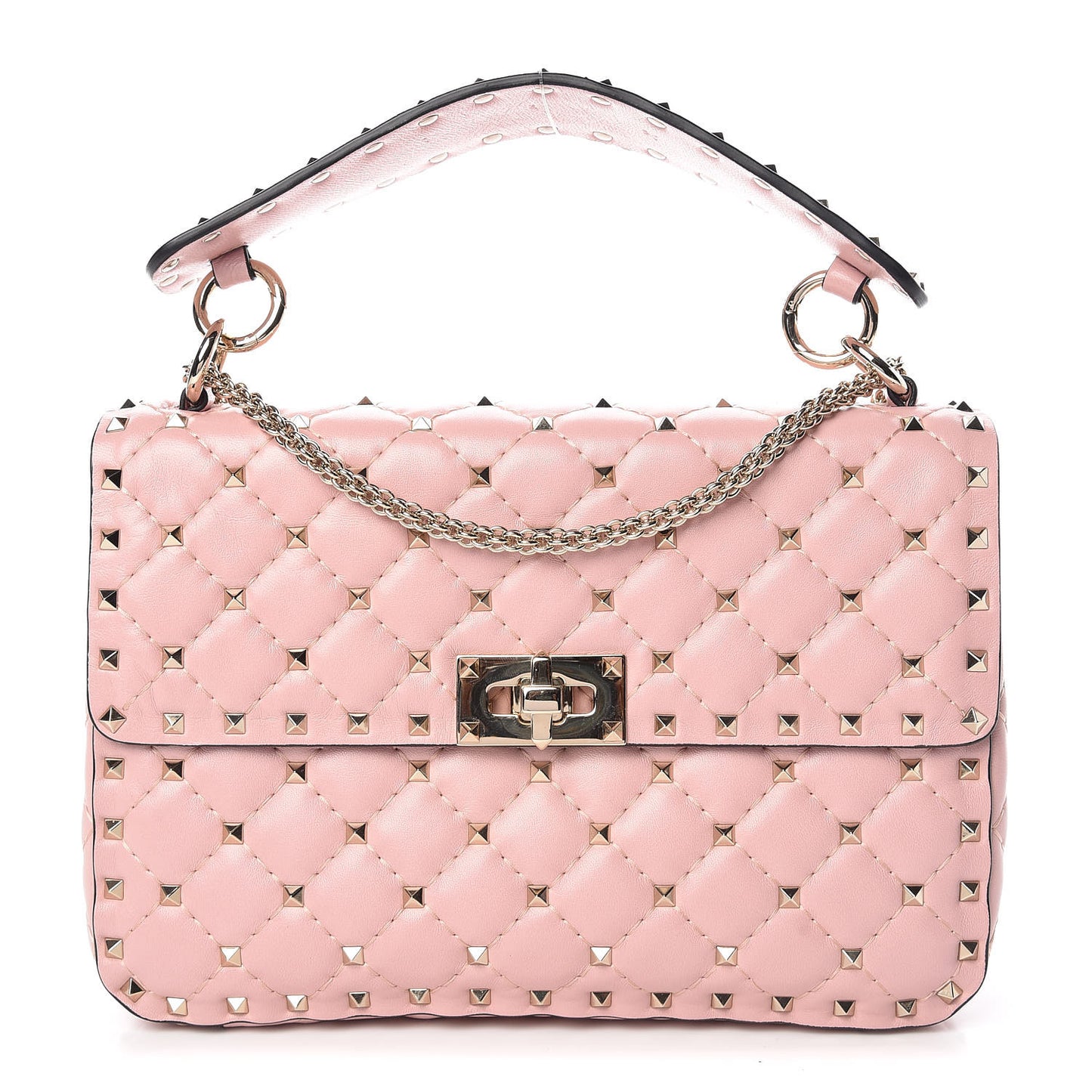 Lambskin Medium Rockstud Spike Shoulder Bag Pink