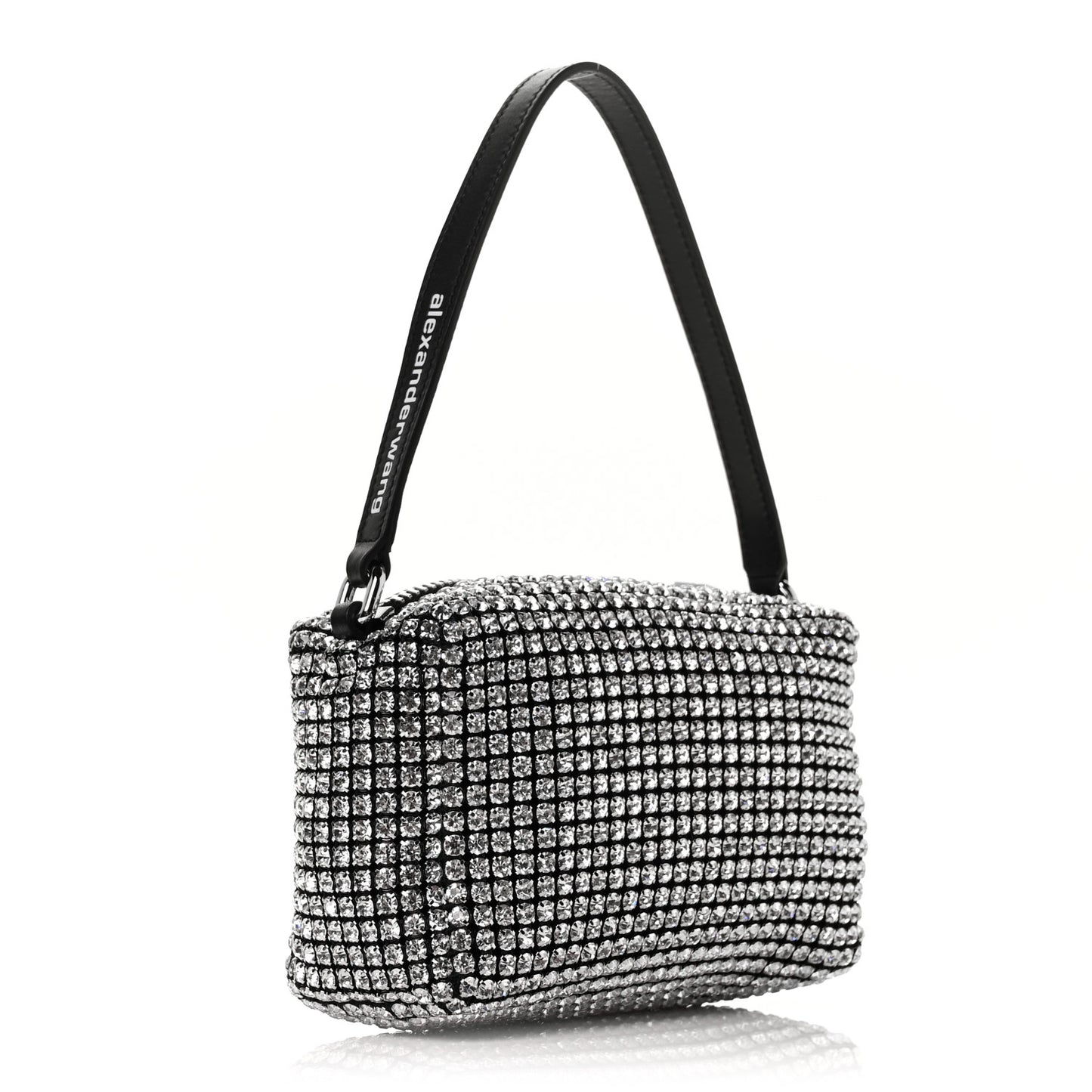 Mesh Crystal Rhinestone Mini Heiress Pouch Black Silver