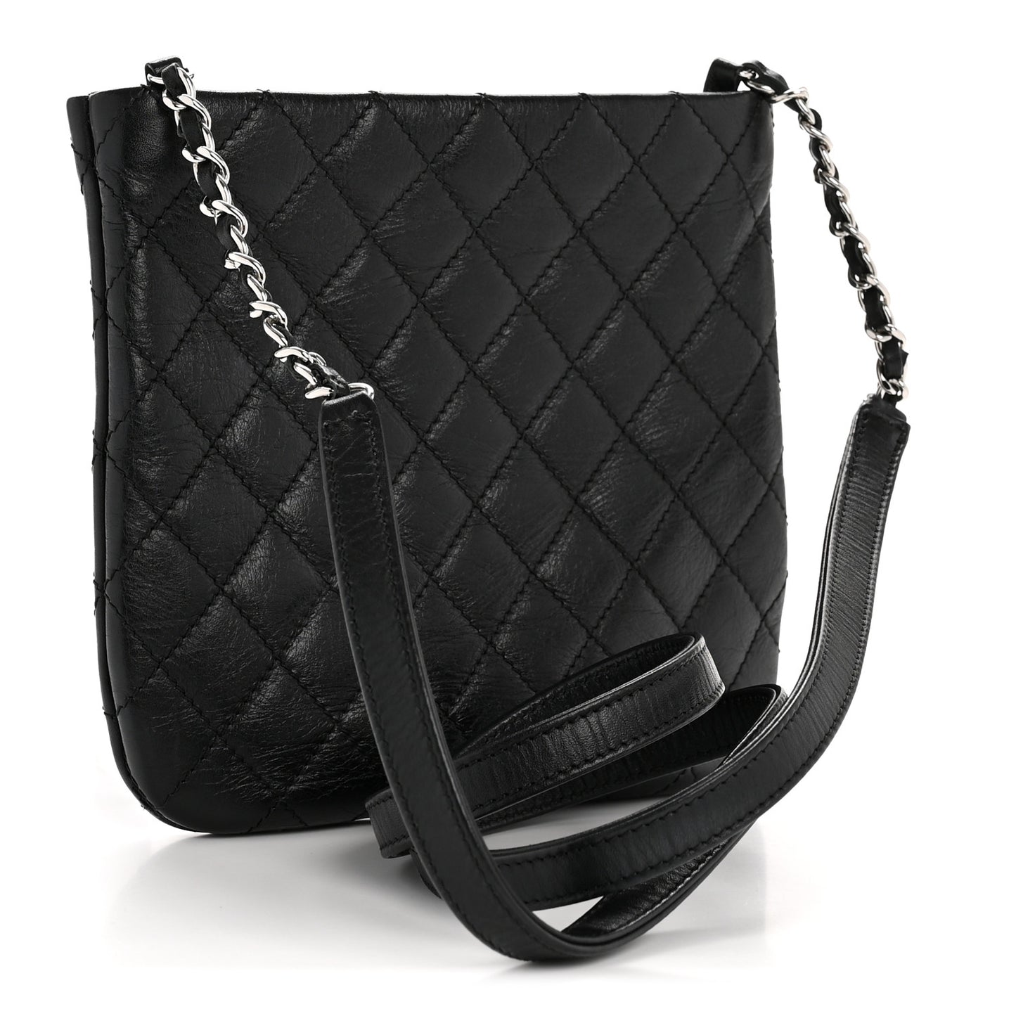 Aged Calfskin Quilted Crossbody Bag Black