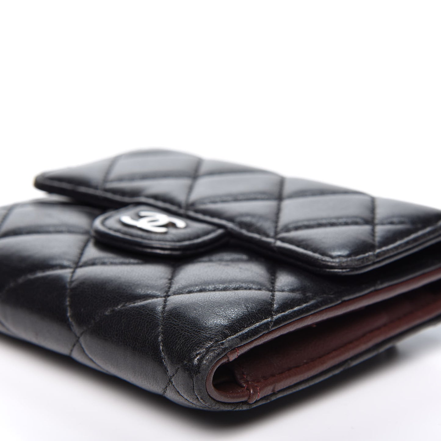 Lambskin Quilted Compact Flap Wallet Black