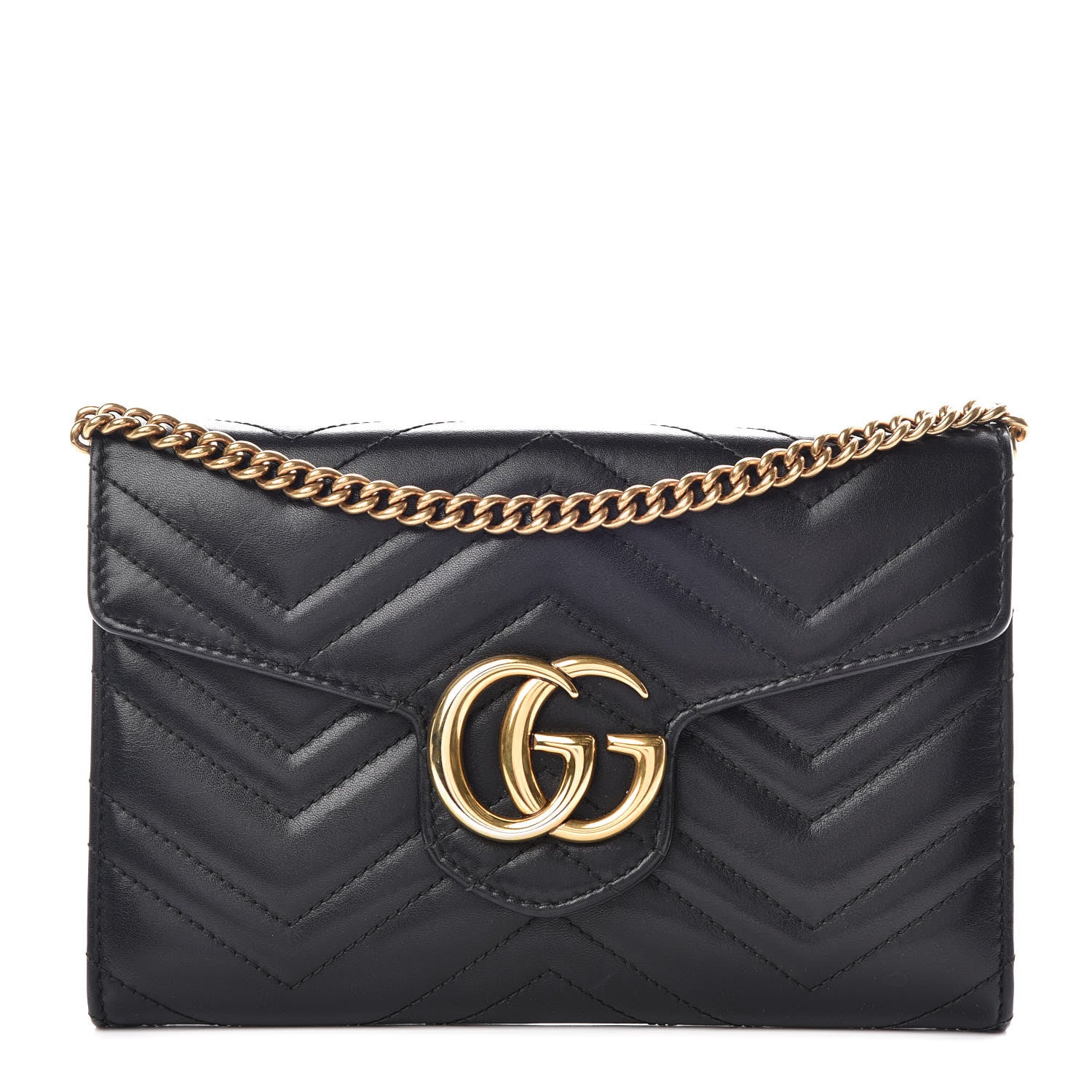 Gucci Calfskin Matelasse Mini GG Marmont Chain Wallet Black 1 of 14
