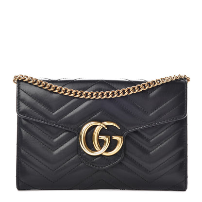 Gucci Calfskin Matelasse Mini GG Marmont Chain Wallet Black 1 of 14