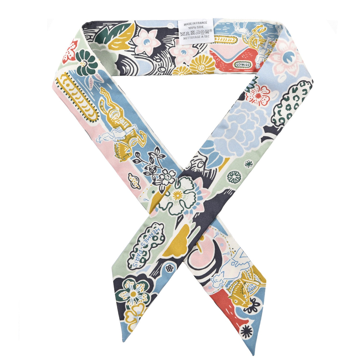 Hermes Silk Bingata Twilly Bleu Ciel Vert Rose 1 of 4