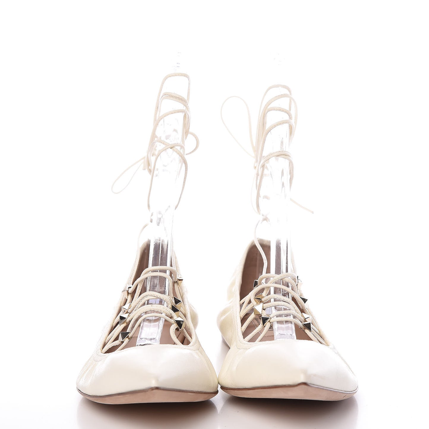 Nappa Rockstud Gladiator Lace Up Ballerina Flats 37 Ivory