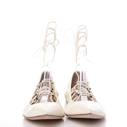 Valentino Garavani Nappa Rockstud Gladiator Lace Up Ballerina Flats 37 Ivory 2 of 11