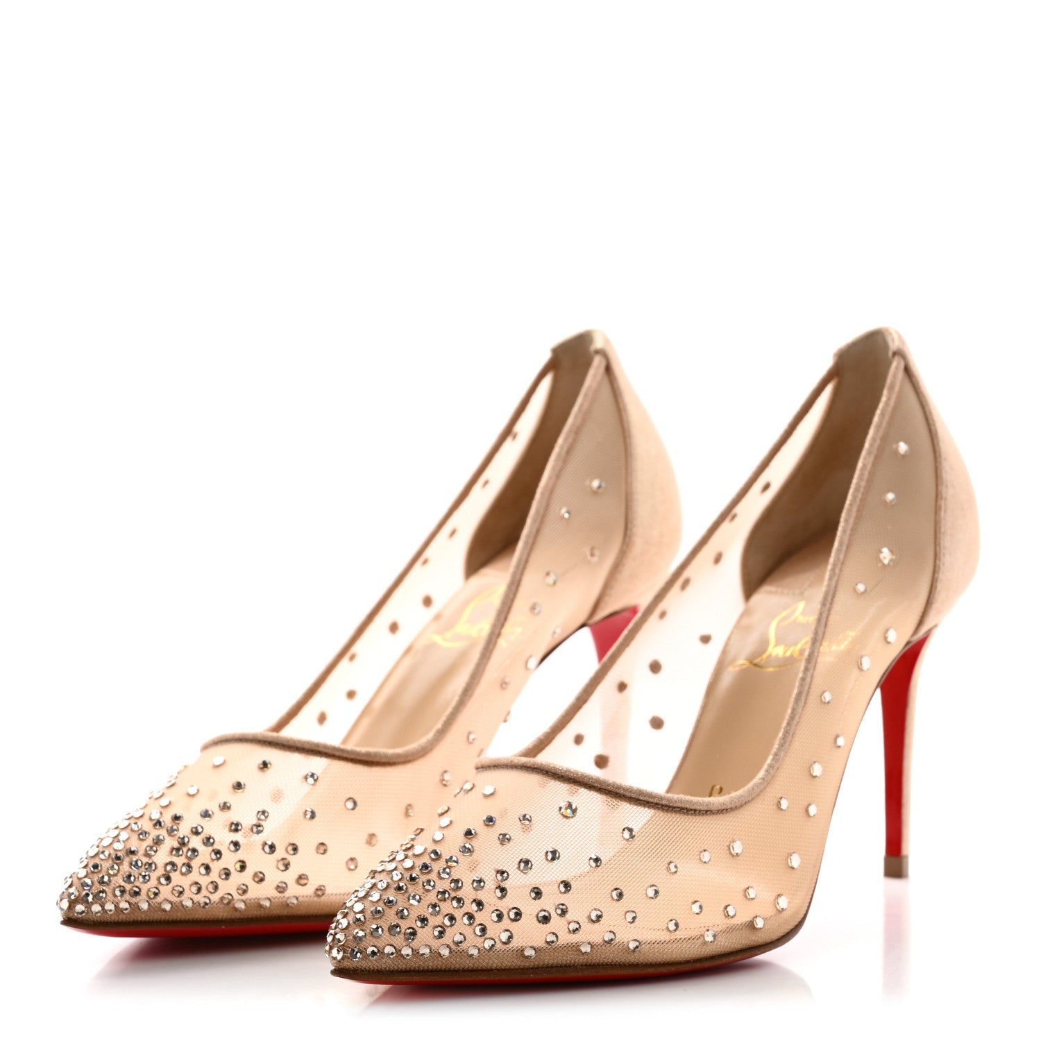 Christian Louboutin Suede Lame Crystal Strass Follies 85 Pumps 35.5 Light Silk 3 of 11