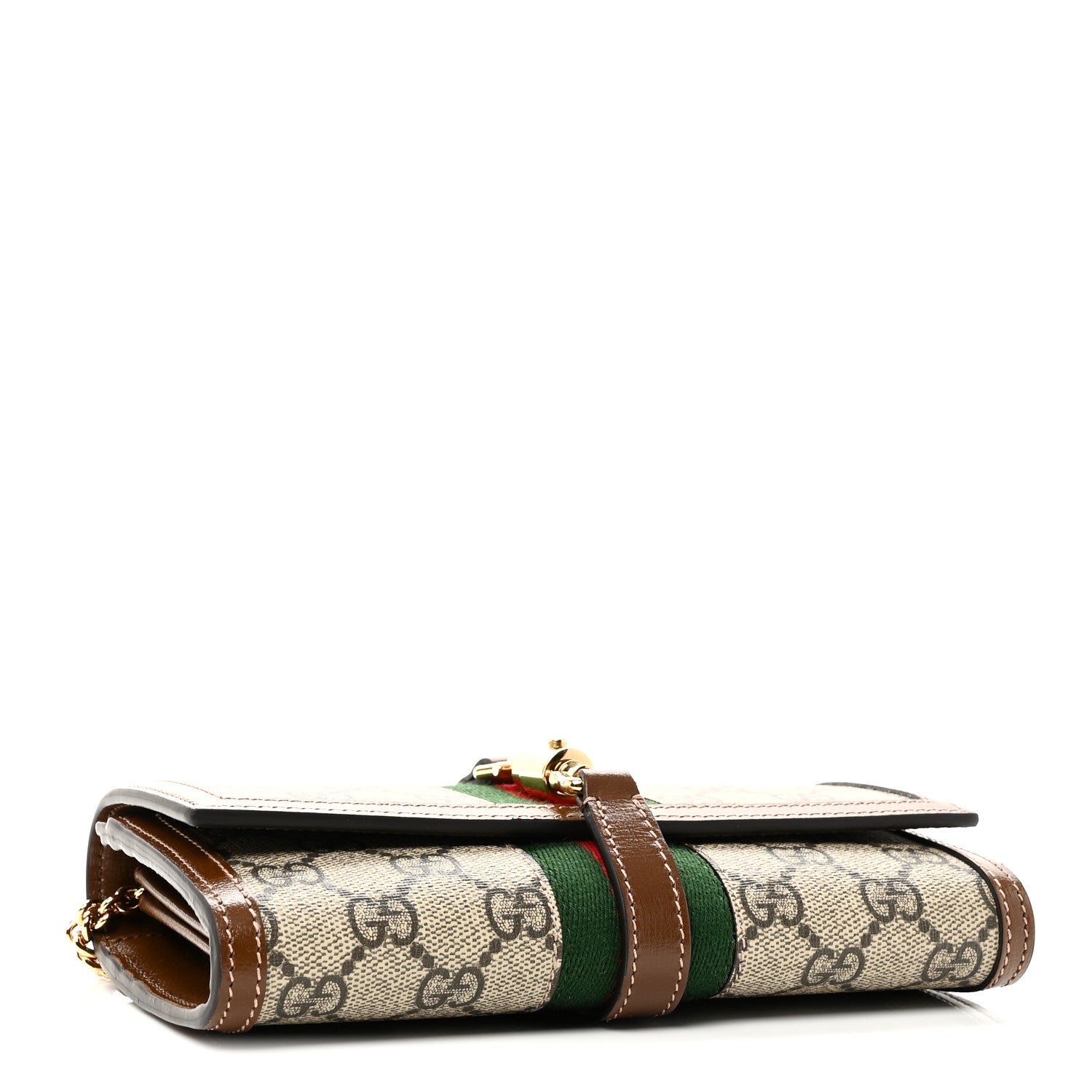 Gucci GG Supreme Monogram Azalea Calfskin Web Jackie 1961 Chain Wallet Beige Ebony Brown Sugar 4 of 10