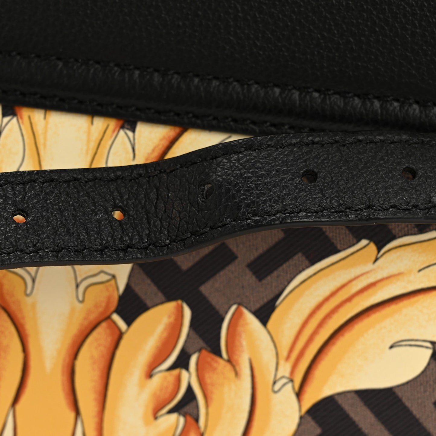 X FENDI Grained Calfskin Fendace La Medusa Medium Top Handle Bag Black Multicolor